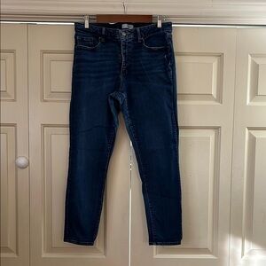 LOFT Curvy Skinny Jeans in Medium Wash Blue with Gold Stitching High Waist Sz 12